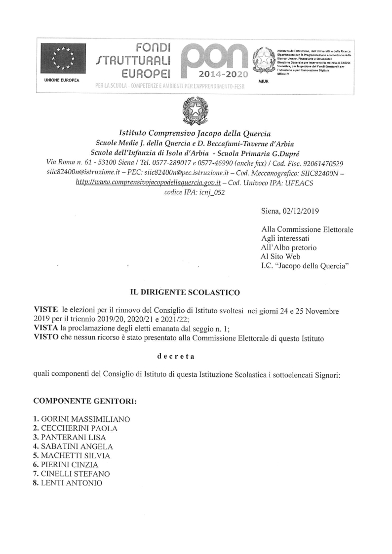 DECRETO ELETTI CONSIGLIO DI ISTIT
